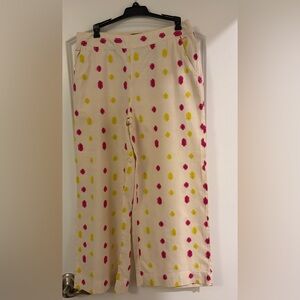 Women’s Anthropologie Cream with Yellow and Pink Cotton baggy crop Pants. Size 8